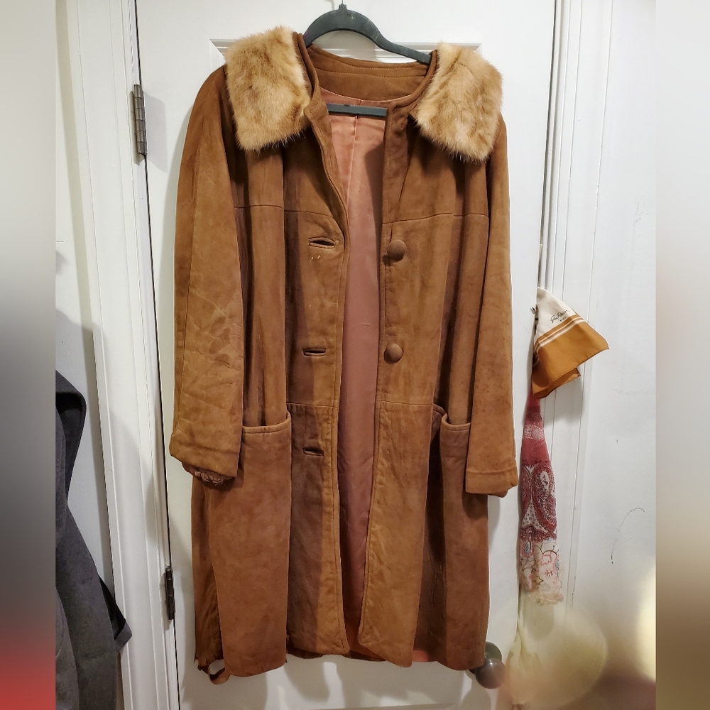 1950s vintage fox fur and suede coat